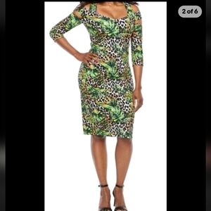 Bold Elements Cheetah Tropical Green‎ Black Dress size Large NWT